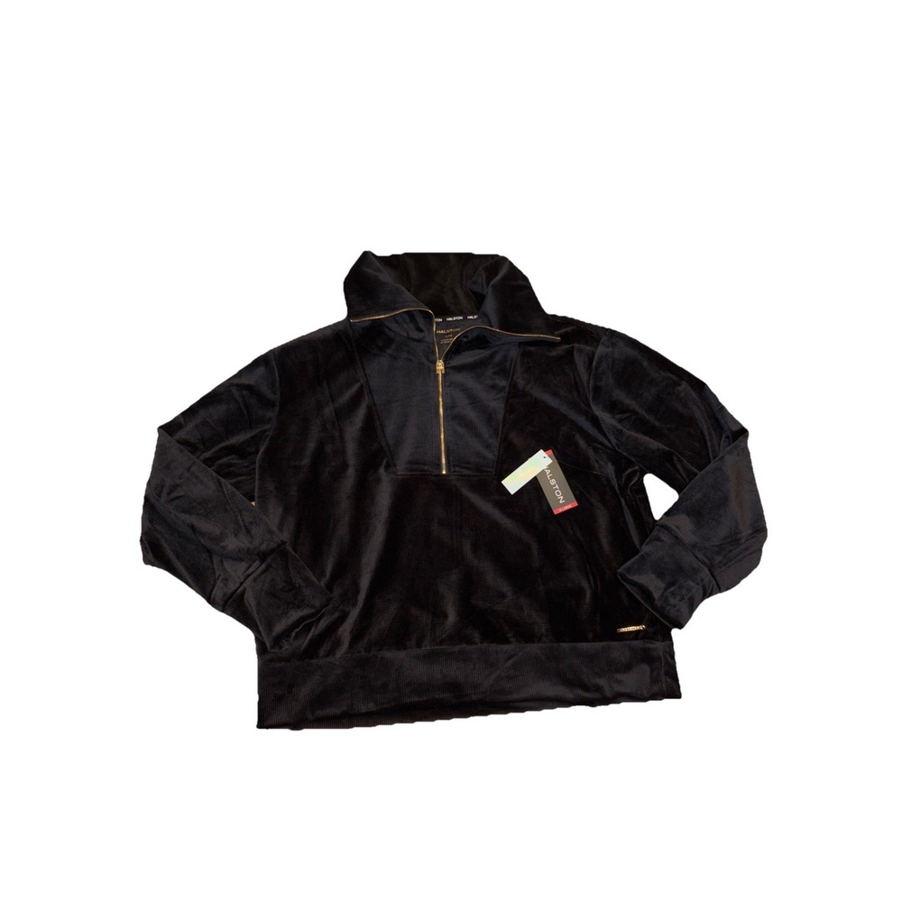 Halston Women's Velour Quarter-Zip Pullover Size XL Black